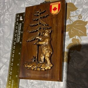 A&F Canada vintage copper tone 3D relief Wood Plaque with Bear and Tree Design